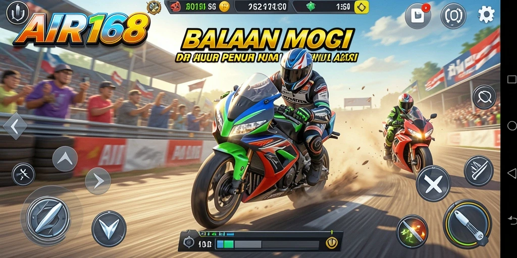 Gameplay mendebarkan balapan motor di lintasan berbagai mode.