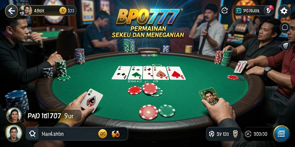 Screenshot gameplay BPO777 menampilkan aksi seru permainan poker.