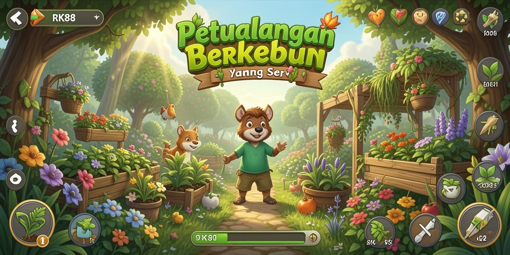 Tampilan gameplay RK88 yang memikat dengan aktivitas berkebun yang menyenangkan.