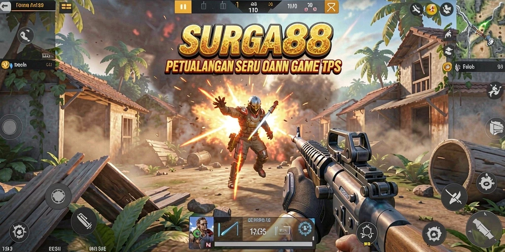 Tampilan gameplay SURGA88 dengan aksi tembak-menembak yang intens.