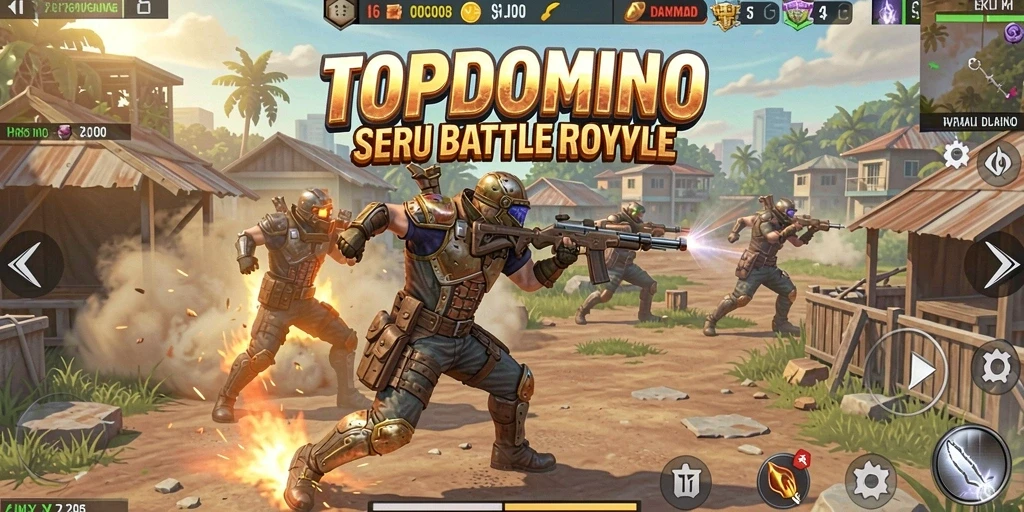 Tampilan aksi seru dalam gameplay Battle Royale di TOPDOMINO.